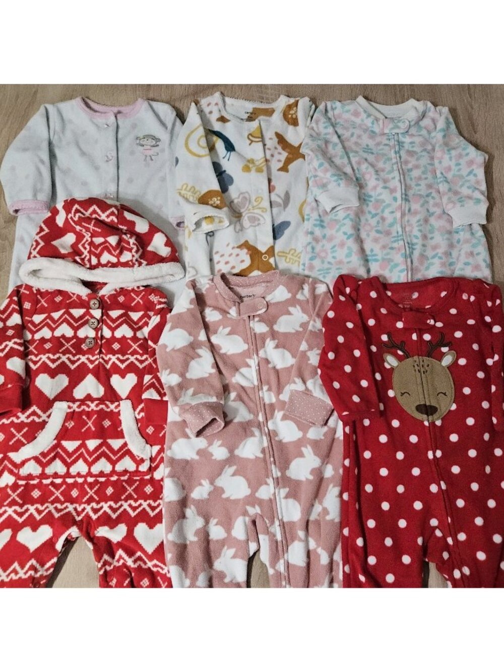 Lot Of 6 Carters Fleece Pjs Pajamas Sizes 0-9 Months Girls Cozy Christmas